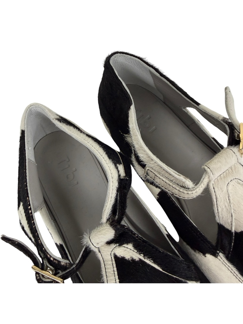 Tibi 2026 Somerset Calf Hair Spotted Animal Print T Strap Flats - Picture 7 of 8